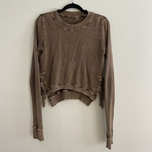 Free People Tops - Free People FP One Women's Waffle Knit Thermal Top Size Med Tie Sides Brown long